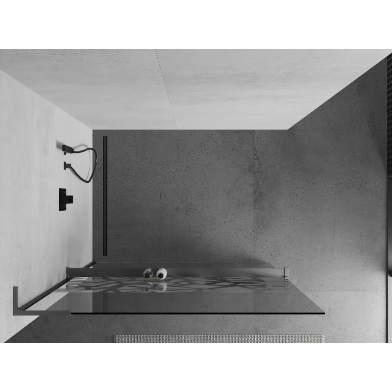 Mexen Kioto+ L dušisein koos Walk-in riiuliga 70 x 200 cm, valge muster, gun metal - 800-070-123-95-85