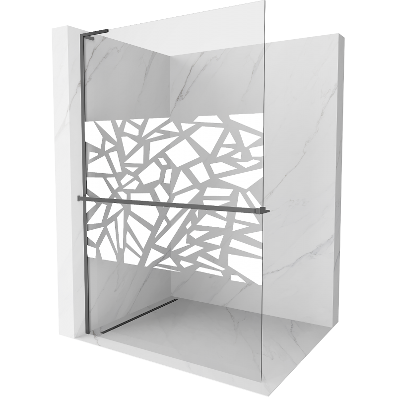 Mexen Kioto+ L parede de duche com prateleira Walk-in 120 x 200 cm, padrão branco, metal gun - 800-120-123-95-85