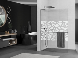 Mexen Kioto+ L Duschwand mit Ablage Walk-in 120 x 200 cm, weißes Muster, Gun Metal - 800-120-123-95-85
