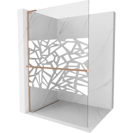 Mexen Kioto+ L Duschwand mit Regal Walk-in 70 x 200 cm, weißes Muster, gebürstetes Messing - 800-070-123-65-85