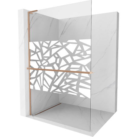 Mexen Kioto+ L ścianka prysznicowa z półką Walk-in 70 x 200 cm, biały wzór, miedź szczotkowana - 800-070-123-65-85