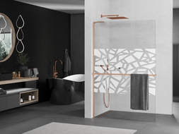 Mexen Kioto+ L Duschwand mit Regal Walk-in 70 x 200 cm, weißes Muster, gebürstetes Messing - 800-070-123-65-85