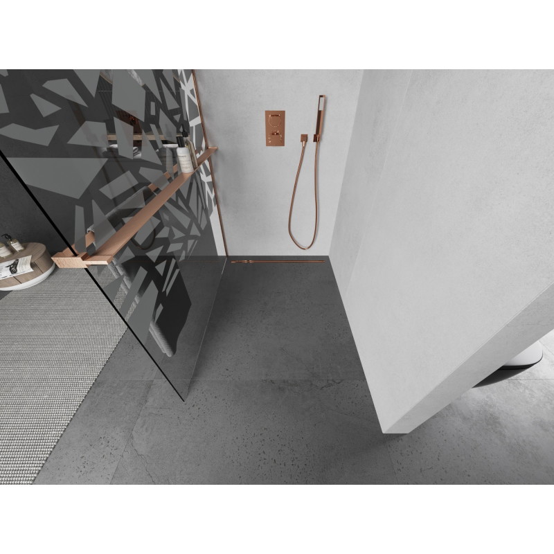 Mexen Kioto+ L dušisein riiuliga Walk-in 80 x 200 cm, valge muster, harjatud vask - 800-080-123-65-85