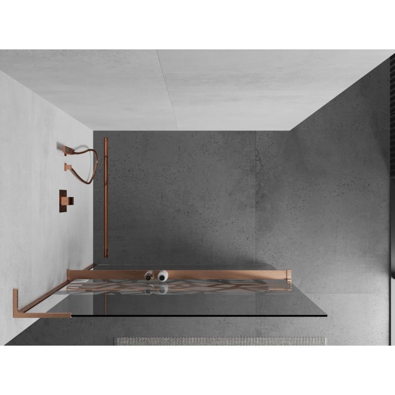 Mexen Kioto+ L panel de ducha con estante Walk-in 90 x 200 cm, diseño blanco, cobre cepillado - 800-090-123-65-85