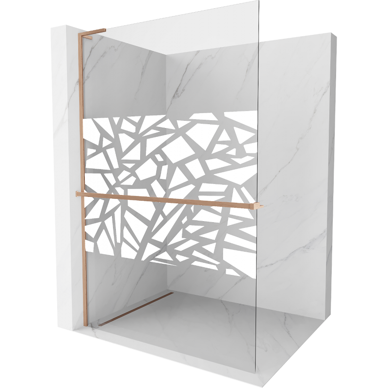 Mexen Kioto+ L Duschwand mit Ablage Walk-in 100 x 200 cm, weißes Muster, gebürstetes Messing - 800-100-123-65-85