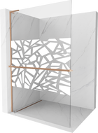 Mexen Kioto+ L Duschwand mit Ablage Walk-in 100 x 200 cm, weißes Muster, gebürstetes Messing - 800-100-123-65-85