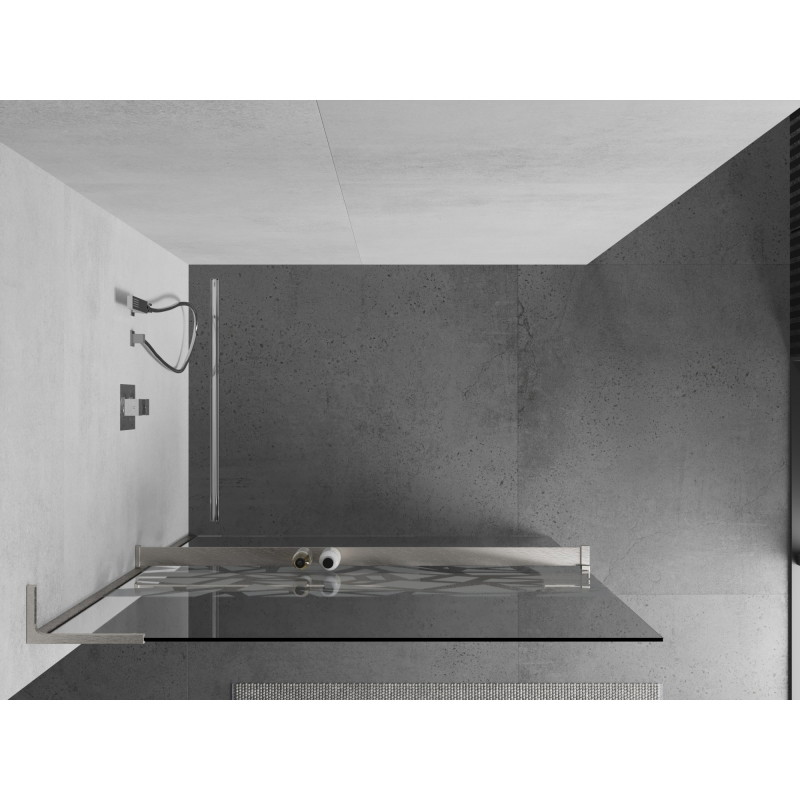 Mexen Kioto+ L dušiseinaga koos riiuliga Walk-in 80 x 200 cm, valge muster, harjatud nikkel - 800-080-123-97-85
