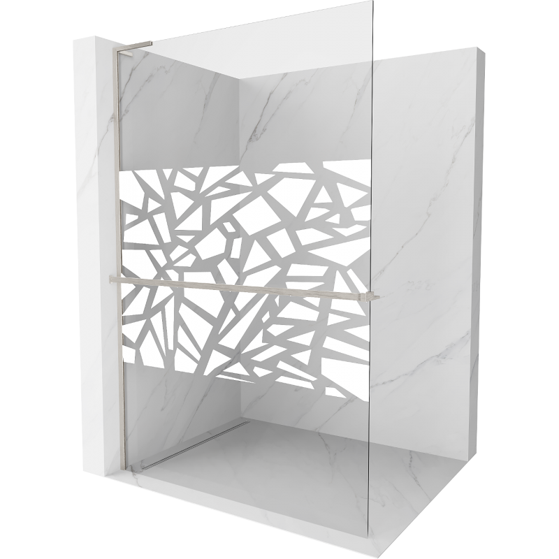Mexen Kioto+ L douchescherm met plank Walk-in 110 x 200 cm, wit patroon, geborsteld nikkel - 800-110-123-97-85
