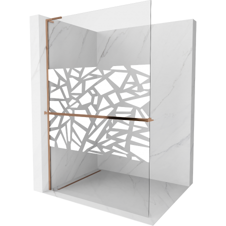 Mexen Kioto+ L Walk-in Shower Wall with Shelf 70 x 200 cm, White Pattern, Rose Gold - 800-070-123-60-85