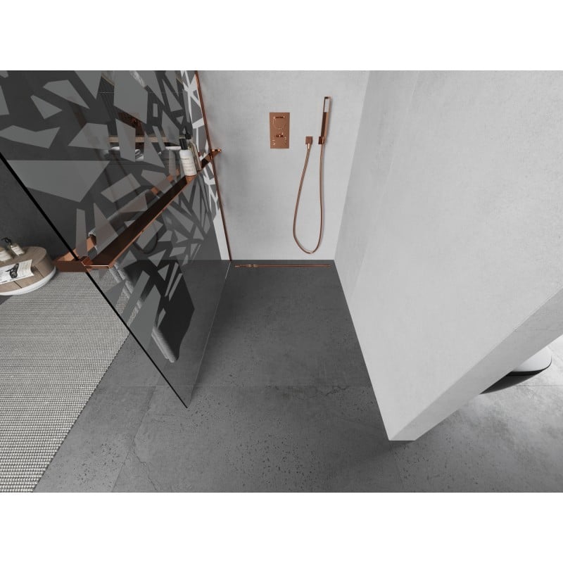 Mexen Kioto+ L shower panel with shelf Walk-in 80 x 200 cm, white pattern, rose gold - 800-080-123-60-85