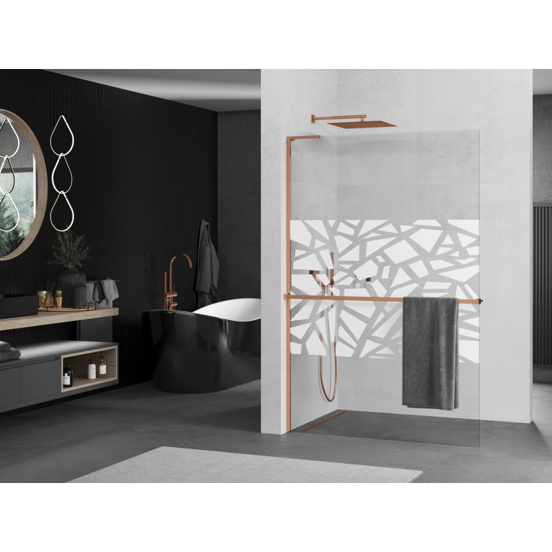 Mexen Kioto+ L dušisein riiuliga Walk-in 80 x 200 cm, valge muster, roosa kuld - 800-080-123-60-85