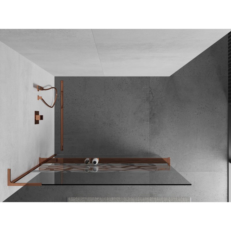 Mexen Kioto+ L panel de ducha con estante Walk-in 100 x 200 cm, patrón blanco, oro rosa - 800-100-123-60-85