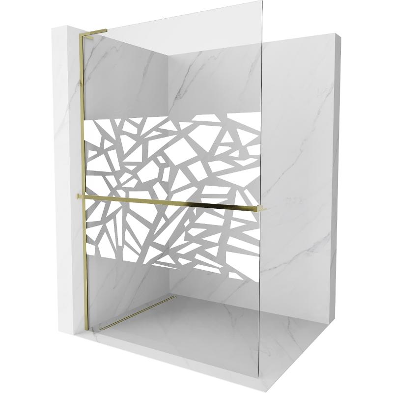 Mexen Kioto+ L douchewand met plank Walk-in 70 x 200 cm, wit patroon, goud - 800-070-123-50-85