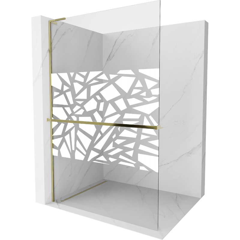 Mexen Kioto+ L ścianka prysznicowa z półką Walk-in 70 x 200 cm, biały wzór, złota - 800-070-123-50-85
