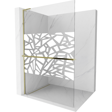 Mexen Kioto+ L Duschwand mit Regal Walk-in 80 x 200 cm, weißes Muster, Gold - 800-080-123-50-85