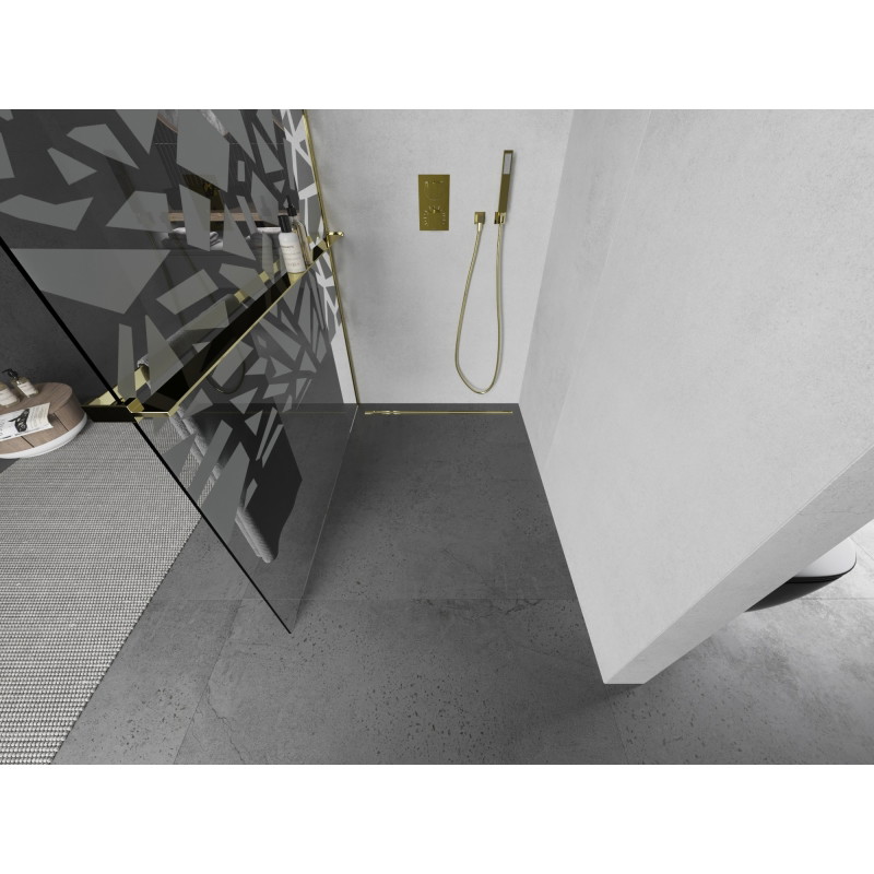 Mexen Kioto+ L dušisein riiuliga Walk-in 80 x 200 cm, valge muster, kuldne - 800-080-123-50-85