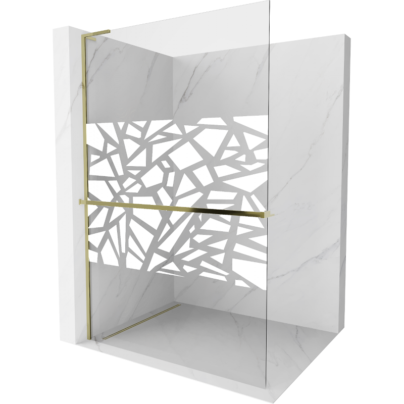 Mexen Kioto+ L Duschwand mit Ablage Walk-in 110 x 200 cm, weißes Muster, gold - 800-110-123-50-85