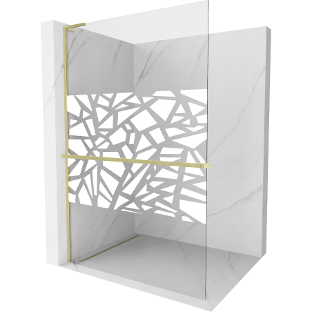 Mexen Kioto+ L Duschwand mit Regalfach Walk-in 70 x 200 cm, weißes Muster, gebürstetes Gold - 800-070-123-55-85
