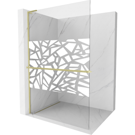 Mexen Kioto+ L paroi de douche avec étagère Walk-in 100 x 200 cm, motif blanc, or brossé - 800-100-123-55-85