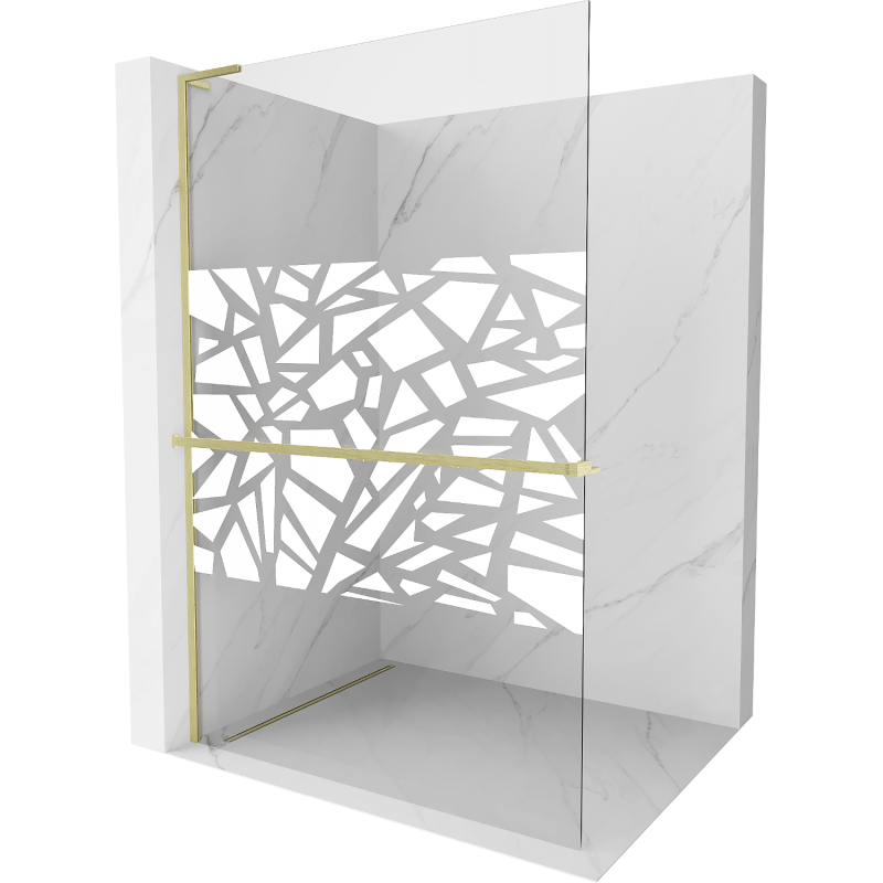 Mexen Kioto+ L parede de duche com prateleira Walk-in 110 x 200 cm, padrão branco, dourado escovado - 800-110-123-55-85