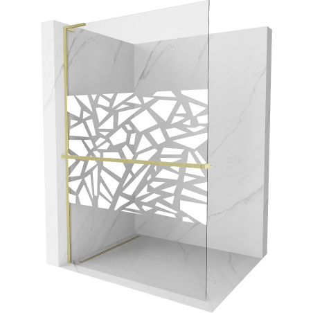 Mexen Kioto+ L ścianka prysznicowa z półką Walk-in 110 x 200 cm, biały wzór, złota szczotkowana - 800-110-123-55-85