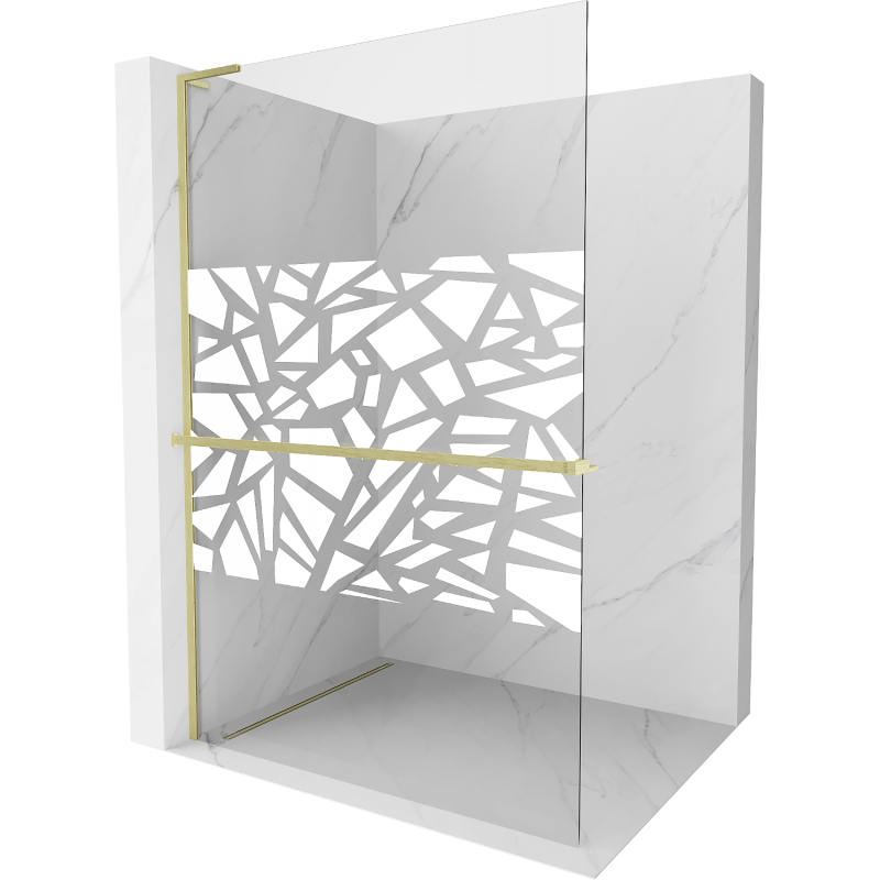 Mexen Kioto+ L Duschwand mit Regal Walk-in 120 x 200 cm, weißes Muster, gebürstetes Gold - 800-120-123-55-85