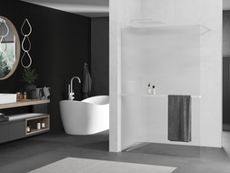 Mexen Kioto+ mampara de ducha con estante Walk-in 100 x 200 cm, rayas, blanco - 800-100-121-20-09