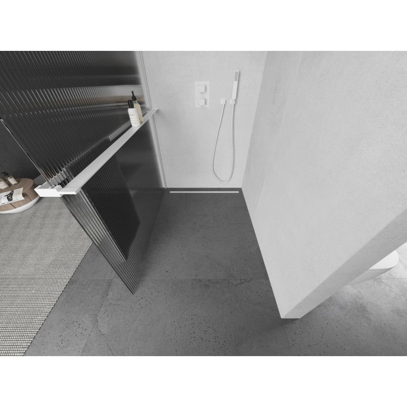 Mexen Kioto+ mampara de ducha con estante Walk-in 110 x 200 cm, rayada, blanca - 800-110-121-20-09