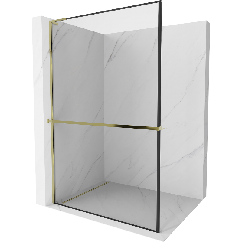 Mexen Kioto+ L Pannello doccia con mensola Walk-in 90 x 200 cm, cornice nera, dorata - 800-090-123-50-70