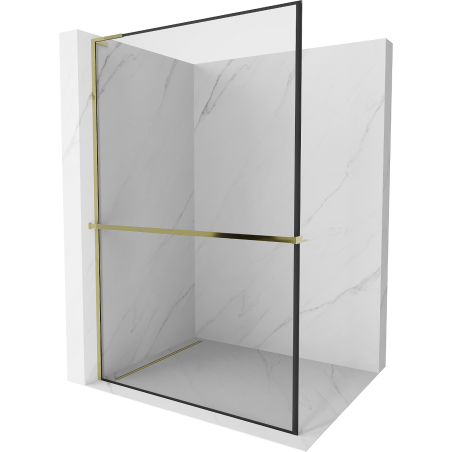 Mexen Kioto+ L douchescherm met plank Walk-in 80 x 200 cm, zwart frame, goud - 800-080-123-50-70
