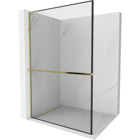 Mexen Kioto+ L Shower Wall with Walk-in Shelf 80 x 200 cm, Black Pattern, Gold - 800-080-123-50-70