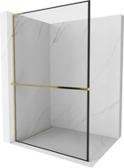 Mexen Kioto+ L staklena tuš pregrada s policom Walk-in 50 x 200 cm, crni okvir, zlatna - 800-050-123-50-70