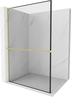 Mexen Kioto+ L tuš zid s policom Walk-in 100 x 200 cm, crni okvir, zlatni brušeni - 800-100-123-55-70