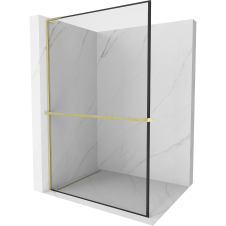 Mexen Kioto+ L ścianka prysznicowa z półką Walk-in 80 x 200 cm, czarna ramka, złota szczotkowana - 800-080-123-55-70