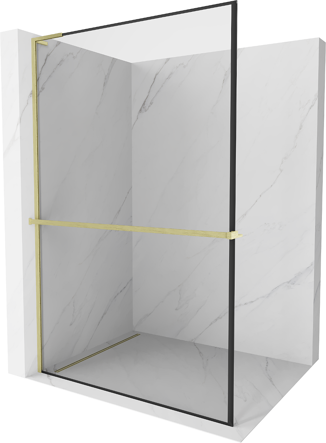 Mexen Kioto+ L ścianka prysznicowa z półką Walk-in 60 x 200 cm, czarny wzór, złota szczotkowana - 800-060-123-55-70