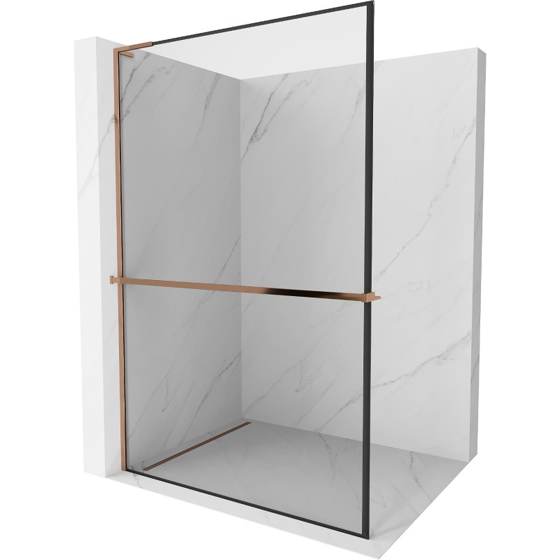 Mexen Kioto+ L dušisein riiuliga Walk-in 50 x 200 cm, must raam, roosa kuld - 800-050-123-60-70