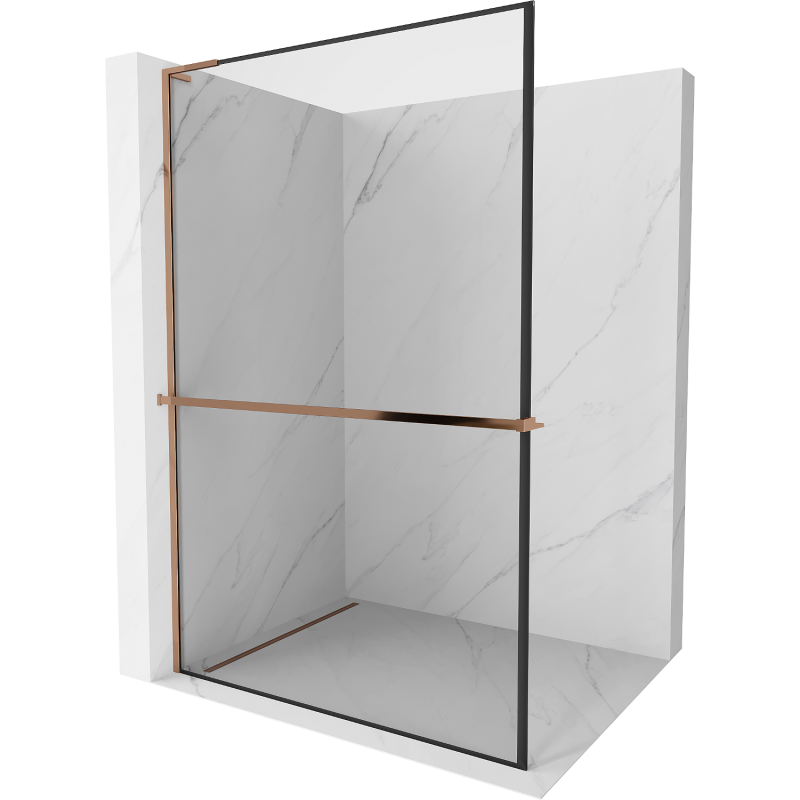 Mexen Kioto+ L Shower Wall with Shelf Walk-in 110 x 200 cm, Black Frame, Rose Gold - 800-110-123-60-70