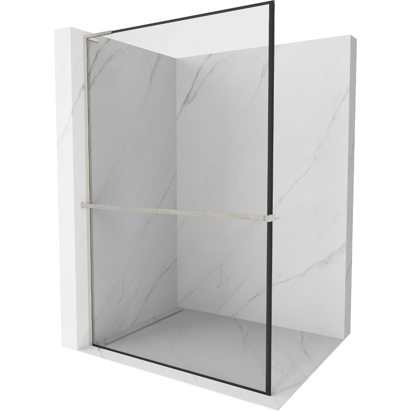 Mexen Kioto+ L parete doccia con mensola Walk-in 60 x 200 cm, cornice nera, nichel spazzolato - 800-060-123-97-70