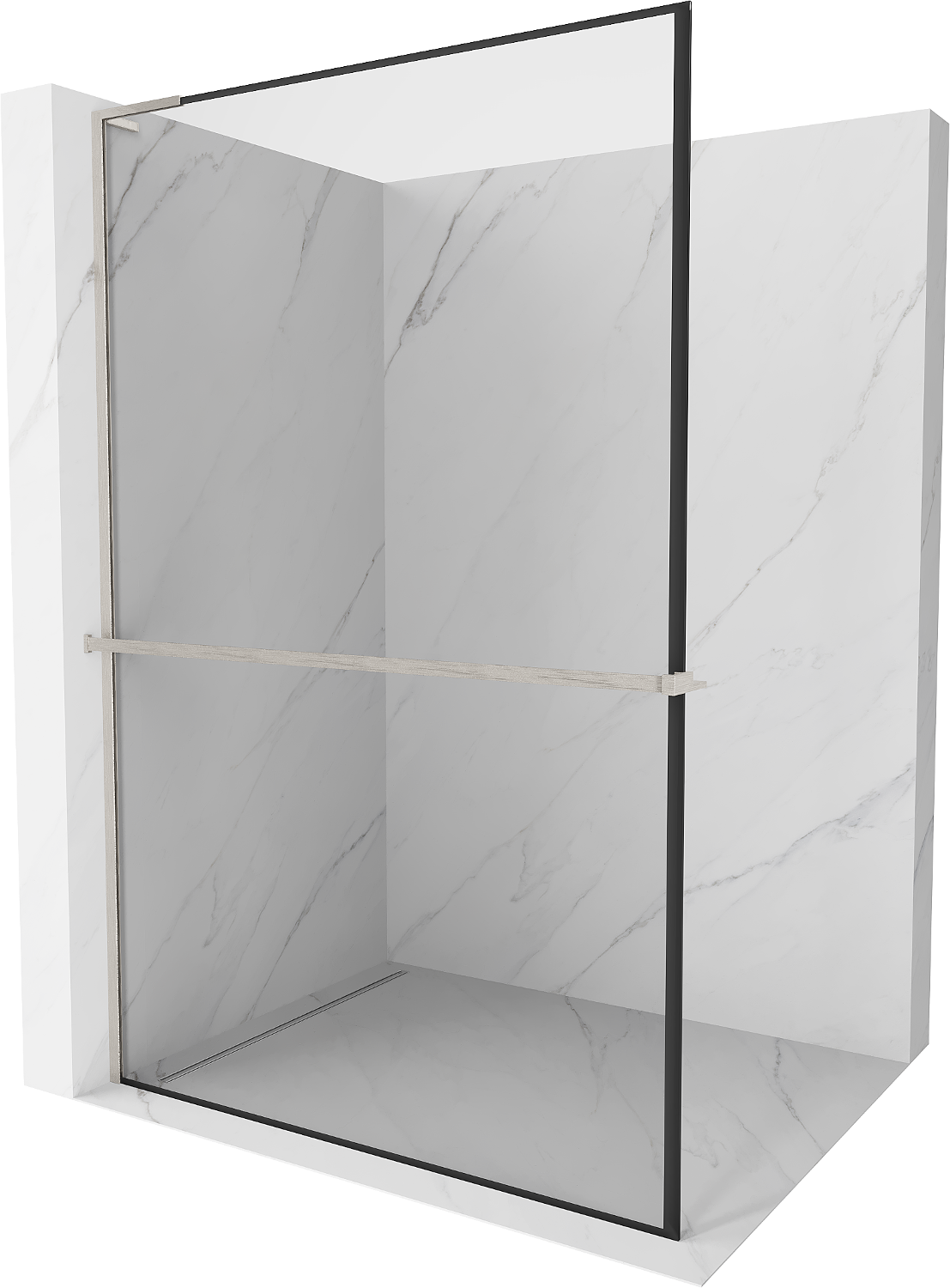 Mexen Kioto+ L ścianka prysznicowa z półką Walk-in 80 x 200 cm, czarny wzór, nikiel szczotkowany - 800-080-123-97-70