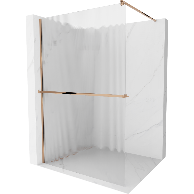 Mexen Kioto+ mampara de ducha con estante Walk-in 70 x 200 cm, rayas, oro rosa - 800-070-121-60-09