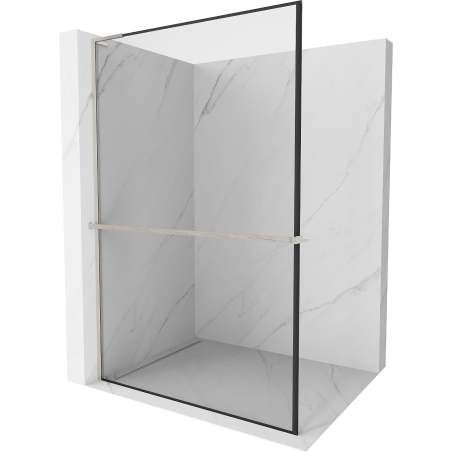 Mexen Kioto+ L paroi de douche avec étagère Walk-in 100 x 200 cm, motif noir, nickel brossé - 800-100-123-97-70