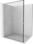 Mexen Kioto+ L Duschwand mit Ablage Walk-in 100 x 200 cm, schwarzer Rahmen, gebürsteter Nickel - 800-100-123-97-70