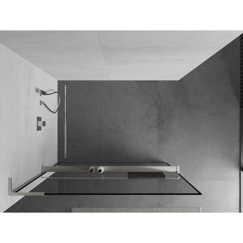 Mexen Kioto+ L schermo doccia con mensola Walk-in 110 x 200 cm, cornice nera, nichel spazzolato - 800-110-123-97-70