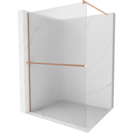 Mexen Kioto+ ścianka prysznicowa z półką Walk-in 100 x 200 cm, prążki, miedź szczotkowana - 800-100-121-65-09