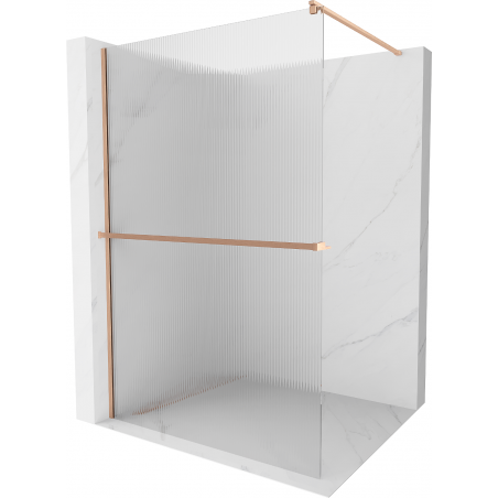 Mexen Kioto+ douchewand met plank Walk-in 140 x 200 cm, strepen, geborsteld koper - 800-140-121-65-09