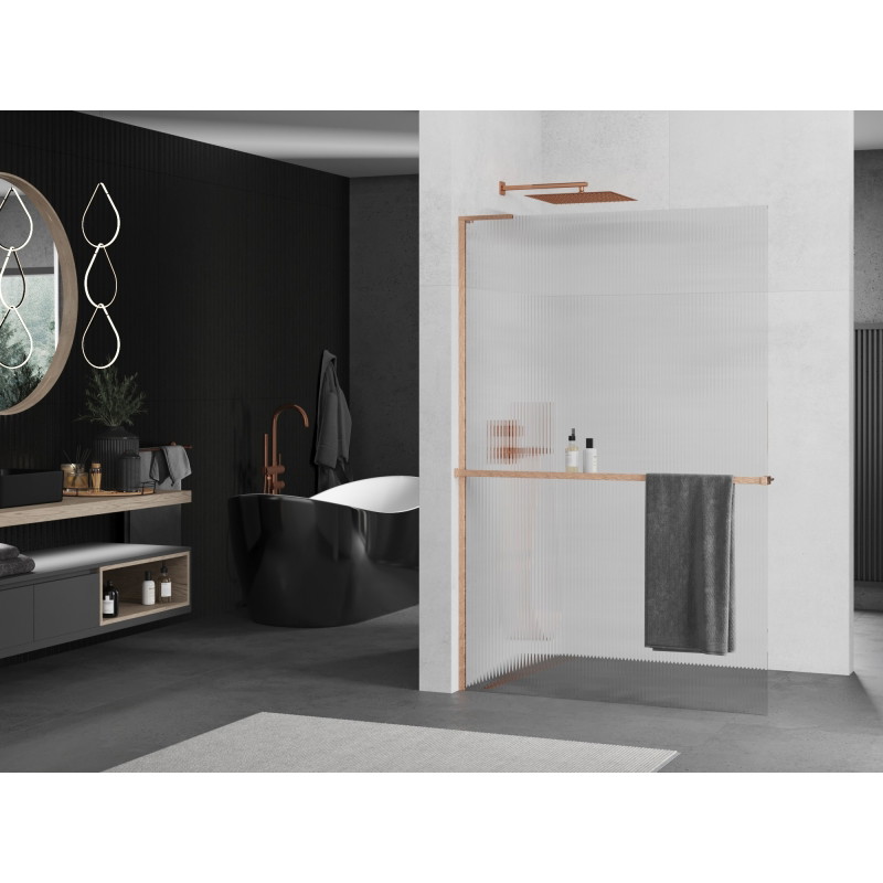 Mexen Kioto+ L dušisein riiuliga Walk-in 70 x 200 cm, triibuline, harjatud vask - 800-070-123-65-09