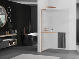 Mexen Kioto+ L Staklena stijena s policom Walk-in 80 x 200 cm, prugice, brušeni bakar - 800-080-123-65-09