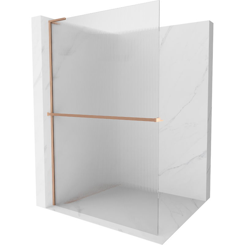 Mexen Kioto+ L ścianka prysznicowa z półką Walk-in 100 x 200 cm, prążki, miedź szczotkowana - 800-100-123-65-09