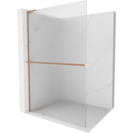 Mexen Kioto+ L ścianka prysznicowa z półką Walk-in 100 x 200 cm, prążki, miedź szczotkowana - 800-100-123-65-09