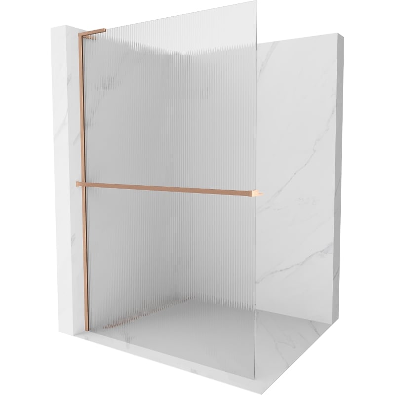 Mexen Kioto+ L ścianka prysznicowa z półką Walk-in 120 x 200 cm, prążki, miedź szczotkowana - 800-120-123-65-09